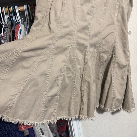 Utility Beige Denim Skirt Midi Vintage Y2K sz 18 fringe hem flare long Western - Picture 3 of 6